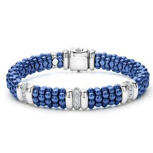 Ultramarine Three Station Ceramic Diamond Bracelet | 9mm from Lagos Size 6